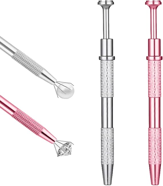 2 Pcs Piercing Ball Grabber,Mini Grabber Pen Stainless Steel 4 Prongs Tool,Multifunctional Claw Tweezers Piercing Ball Holder for Jewelry Craft, Piercing BallHolder, (Pink, Silver)