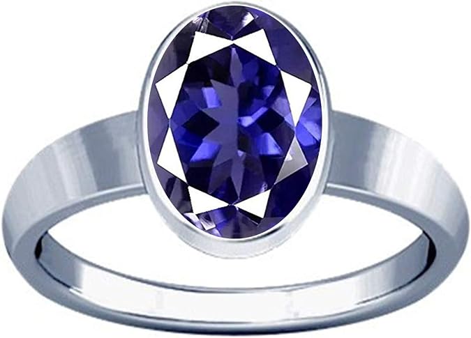 Divya Shakti 8.25-8.50 Carat Iolite Neeli Gemstone Silver Plain Design Ring For Men & Women