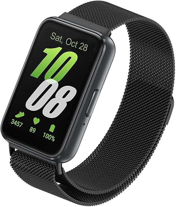 Compatible for Samsung Galaxy Fit 3 Band, Stainless Steel Mesh Loop Adjustable Magnetic Clasp Smartwatch Strap Wristband for Galaxy Fit3 SM-R390 (Black)