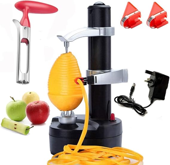 Automatic Potato Peeler Electric Peeler for Potatoes and Fruit [1 Adapter 2 Extra Blades] - Electric Apple Peeler Fruit Peeler Stainless Steel Kitchen Peeling Tool with Apple Corer