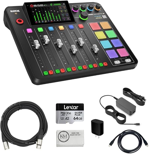 Rode RODECaster Pro II Integrated Audio Production Studio Bundled with 64GB Micro-SD + 20ft XLR Microphone Cable + Microfiber Cleaning Cloth (4 Items)