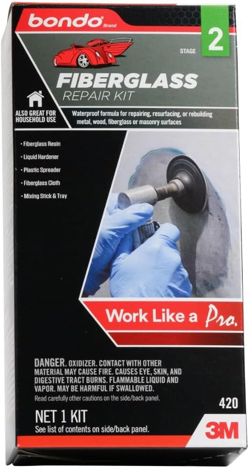 Fiberglass Resin Repair Kit 1/2 Pint (8 oz), All-in-One Set with Resin, Hardener, Fiberglass Cloth and Tools for Automotive, Marine and Home Repairs