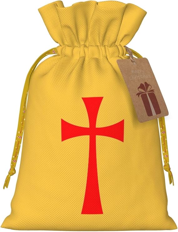 AMZJHGWEU Cross Knights Templar Christmas Gift Bags, Santa Wrapping Bags, With Drawstring And Tags Reusable, Xmas Presents Bag, Holiday Party Favors, Birthday & Christmas Gift