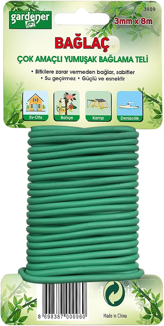 Gardener 3010 Bağlaç, Çok Amaçlı Yumuşak Bağlama Teli - 3Mm X 8M