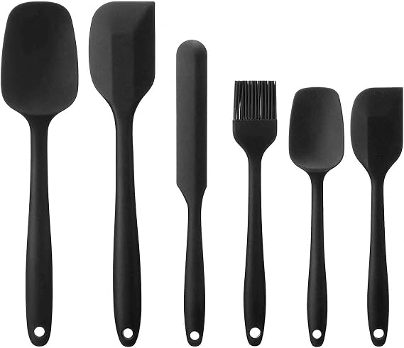 Silicone Spatula Set Heat Resistant Kitchen Spatulas for Non Stick Cooking and Baking Seamless One Piece Flexible Spatula, Dishwasher Safe, Rubber Spatula Set of 6 (Black)