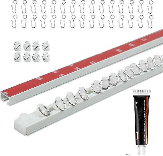 Self Adhesive Curtain Track Ceiling Or Wall, No Drill Curtain Rod, Adhesive Curtain Rod For Windows Cabinet Closet Bathroom Shower Curtain (32 Inch) (32 Inch)