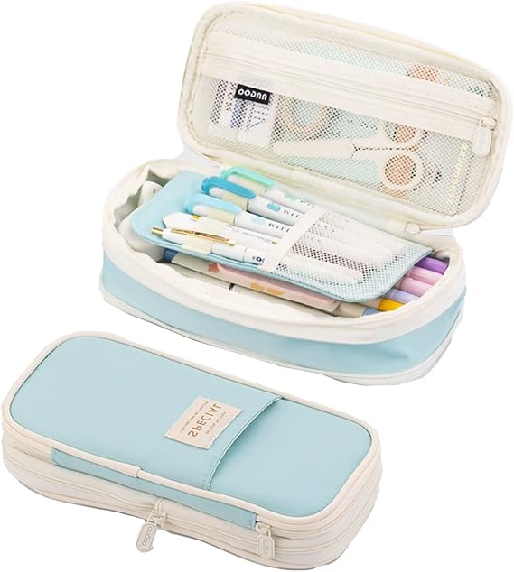 Big Capacity Large Pencil Case Expandable Pencil Case Storage Office College School Supplies Desk Organizer for Girls Boys Teen Adult (Blue)