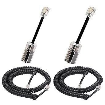 Telephone Handset Cord, 8Ft Uncoiled / 1.4Ft Coiled Landline Phone Handset Cable 4P4C Telephone Accessory Black (2pack+2pack)