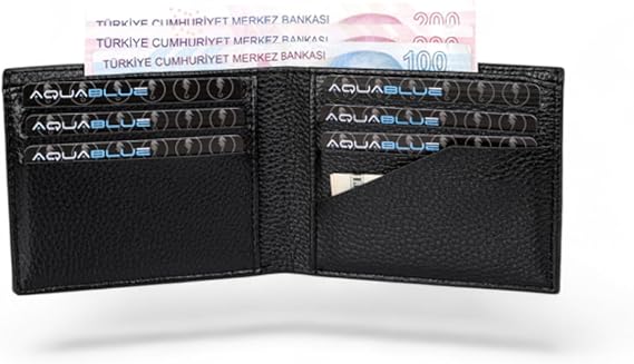 Aquablue Men's Vegan Leather Wallet, Paper Money Split, Slim and Stylish Design (Black)