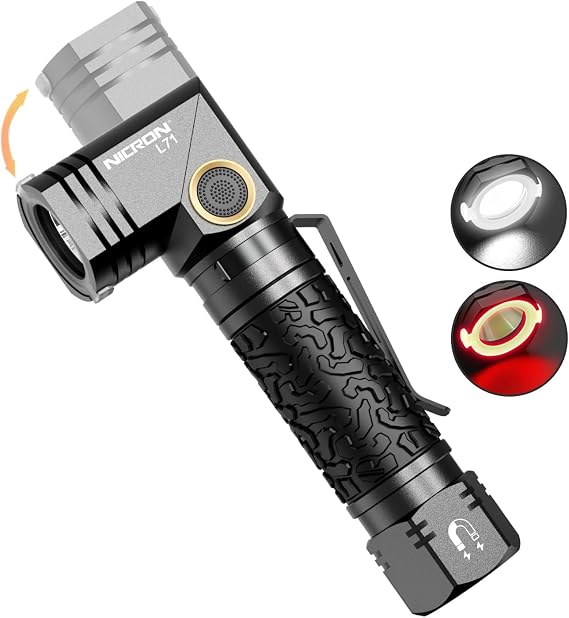 NICRON L71 Tactical Flashlights High Lumens, EDC Rechargeable Magnetic Flashlight 90 Degree Working Light, IP65 Waterproof 1800 Lumens LED 8 Modes Flashlights for Outdoor Camping Emergency