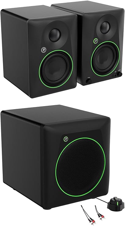 Audiosavings Bundle: Pair of Mackie CR4.5 4.5 Powered Studio Monitors Bundle with Mackie CR8SBT 8 Powered Subwoofer with Bluetooth, Rockville RCDR10B 10' Dual RCA to Dual RCA Pro Audio Cable (3 Items)