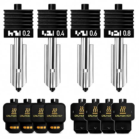 4PCS 0.2/0.4/0.6/0.8mm Hotend Compatible with Bambu Lab X2D/P2S/H2S/H2D/A1/A1 Mini – Quick Swap Extruder Print Head with 4 Silicone Cover Socks