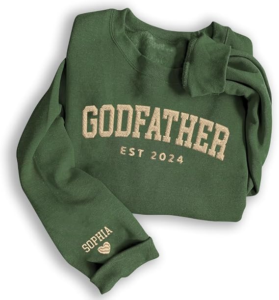 LullabyMall Custom Embroidered Godmother Godfather Sweatshirt With Kids Name On Sleeve, Godmother Gift, Godfather Gifts 1