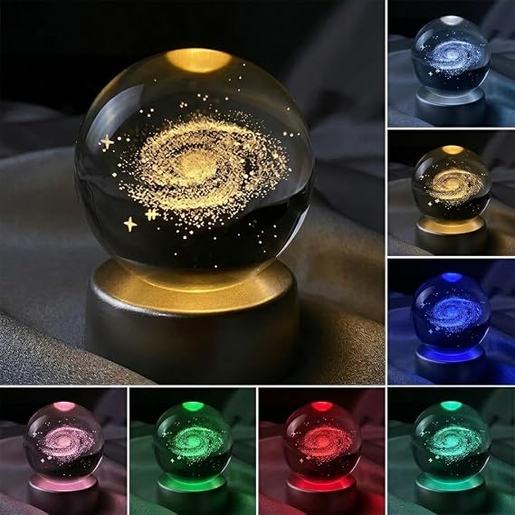 Senon Toz Bulutu Kristal Cam Küre Renk Değiştiren LED Işıklı Gece Lambası Dekoratif Hediyelik [Enerji Sınıfı A+++]