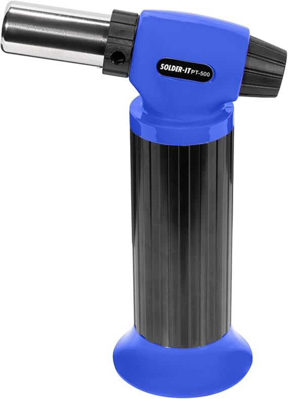 Solder-It Blue Pro-Torch PT-500 | Automatic-Ignition Butane Torch Lighter | Large Butane Refill Tank | Waterproof Piezo Electronic Ignition System | Use as Blow Torch, Soldering Tool or Grill Lighter