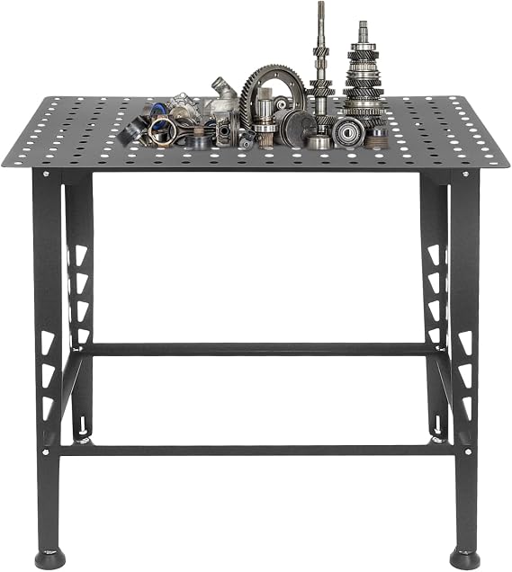 Welding Table 36" x 24", 600LBS Capacity Heavy-Duty Steel Workbench with Adjustable Height & Multiple Fixture Holes for Welding Assembly Repair Works