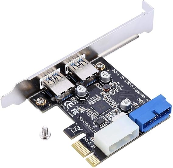 PCI-E to USB 3.0 PCI Express Card, 5 Gbps 2-Port PCIe to USB Expansion Card Adapter with Front 19PIN Power Connector Interface for Desktops