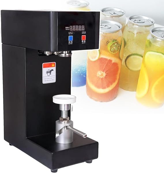 One-Touch Start Electric Can Sealing Machine, Adjustable Sealing Height 5.7-7.9,with Emergency Stop Button,Digital Screen Display,Black-220V