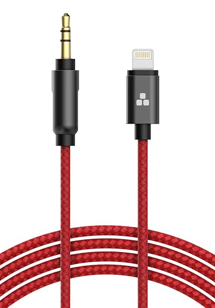 (Apple MFI Certified) iPhone Aux Lightning Cord to Male 3.5mm Auxiliary Cable (iPhone Audio Link to Car Jack, Headphones & Speakers) (Red)