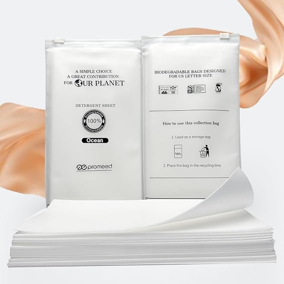 PROMEED Silk Detergent Sheets, Unscented for Delicates, Eco-friendly Plastic Free Non-sentizizing Gentle Silk Wash, Space Saving Easy to Carry, Ocean (30 Sheets, 60 Loads)