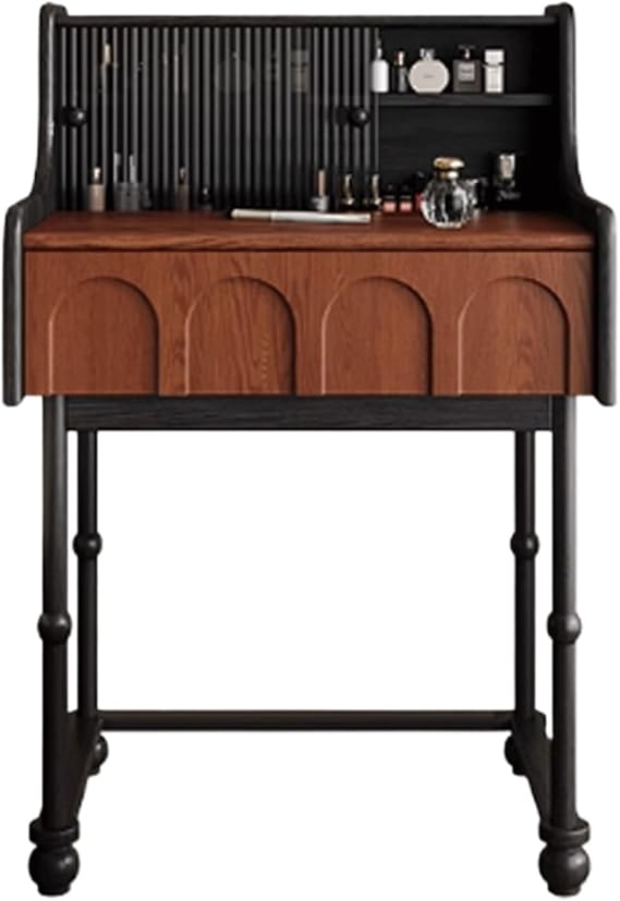 Dressing Table without Mirror or Stool, with 1 Drawer and Available Storage Space, Ash Wood Makeup Table, Vanity Benches (Two-Tone, 60 cm)