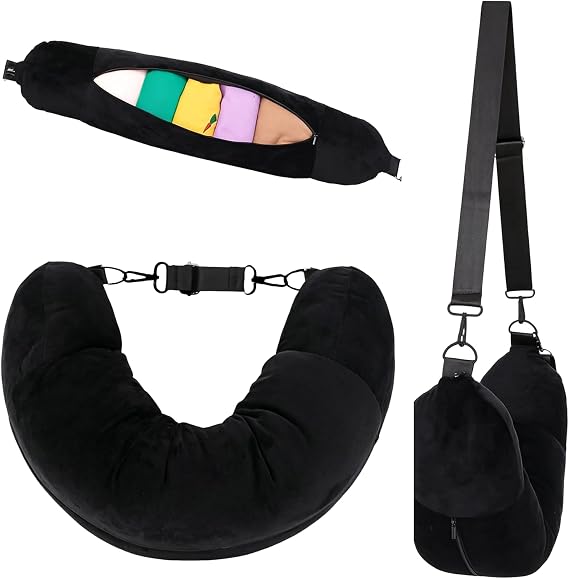 Portable Stuffable Neck Pillow for Travel Multifunctional U Shaped Travel Pillow Bag Fillable with Clothes for Extra Luggage Space Adjustable Strap for Airplane Train Camping