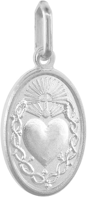 Sterling Silver 16mm Sacred Heart of Jesus Medal Necklace