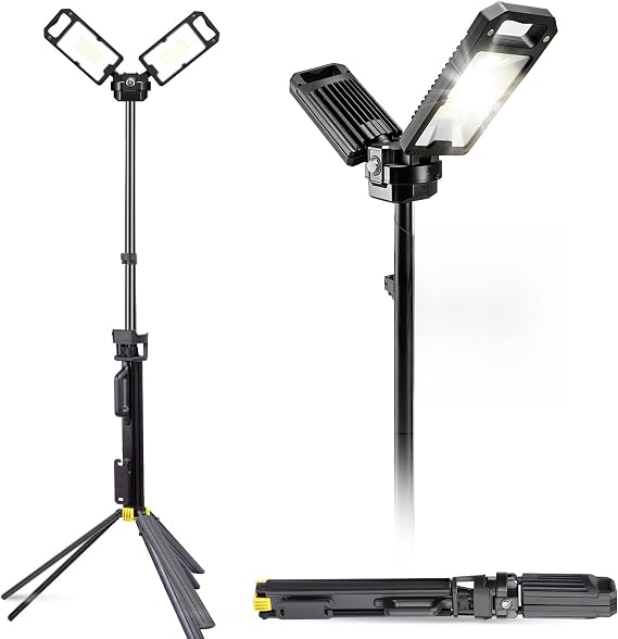 10000 Lumen LED Work Light, Dual-Head Tripod Stand, Telescopic