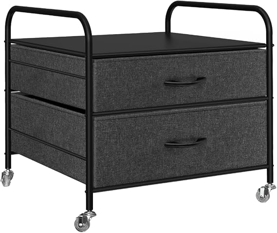 WAYTRIM Mini Fridge Stand with Storage, Kitchen Fridge Stand Mini Fridge Organizer Stand for Dorms Refrigerator Stand with Metal Frame Wooden Tabletop 4 Swivel Wheels for Mobility - Black
