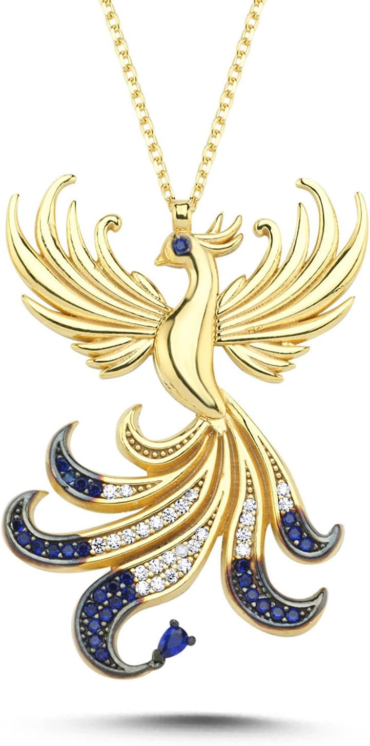 Queen Phoenix Necklace - 14 Carat Gold and 925 Carat Silver, Gold Plated