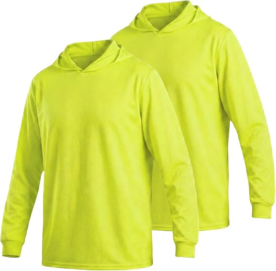 HYCOPROT Hi Vis Safety Shirts with Hood High Visibility Long Sleeve T Shirt Construction Work T-Shirts Hoodie for Men Women