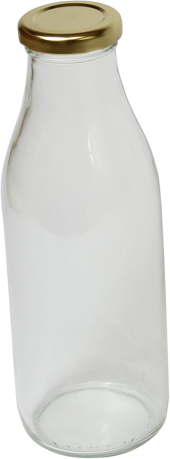 Clear Retro Glass Milk Bottle (Gold Lid Included) 500ml