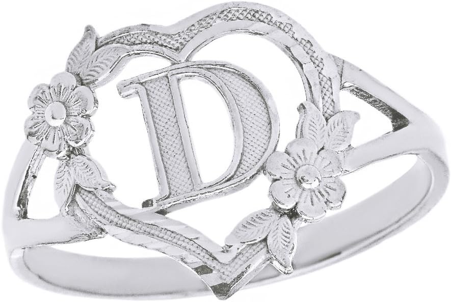 10k Gold Initial Alphabet Personalized Heart Ring - Letter D