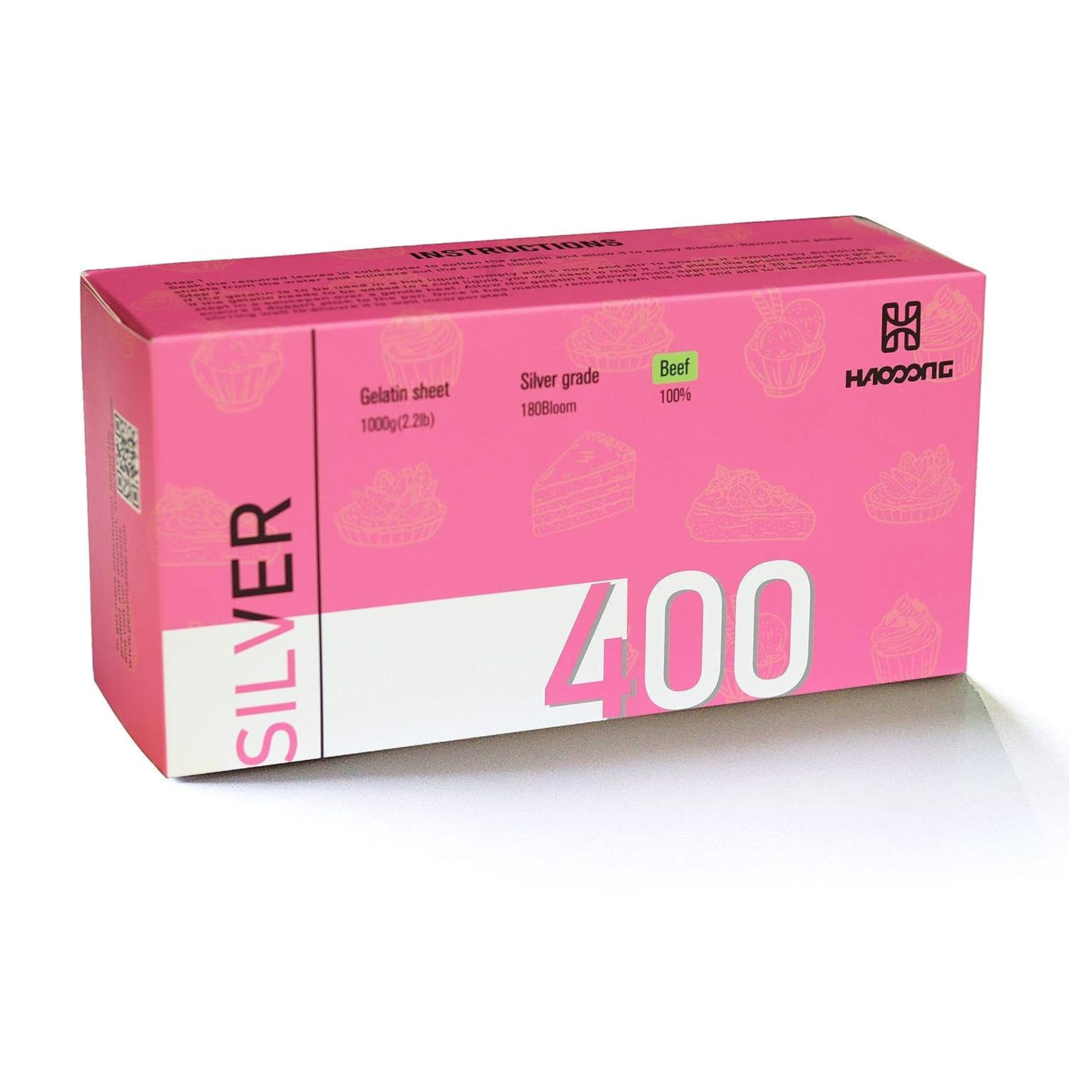 HAODONG Silver Gelatin Sheets - 180 Bloom Beef Leaf Gelatin for Baking and Cooking, Desserts (9-10 Sheets, 25g)