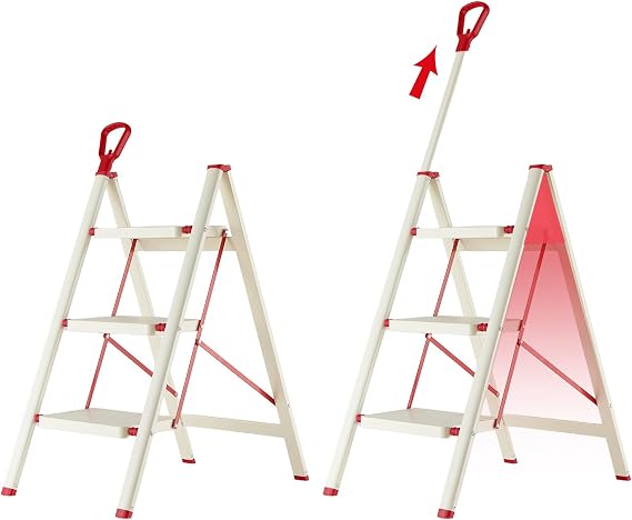 Telescoping Ladder, Aluminum Extendable Ladder, 330 Lbs, White