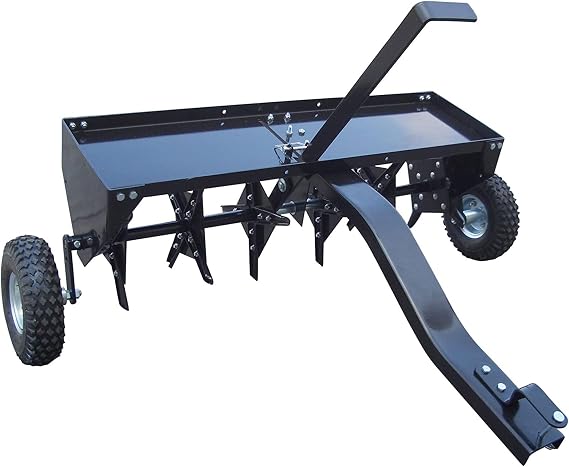 Yard Tuff Plug Aerator, Heavy Duty Steel Universal Hitch for Lawn Tractors or ATVs with 10 Inch Pneumatic Tires, 40 Inch Wide Working Width, Black