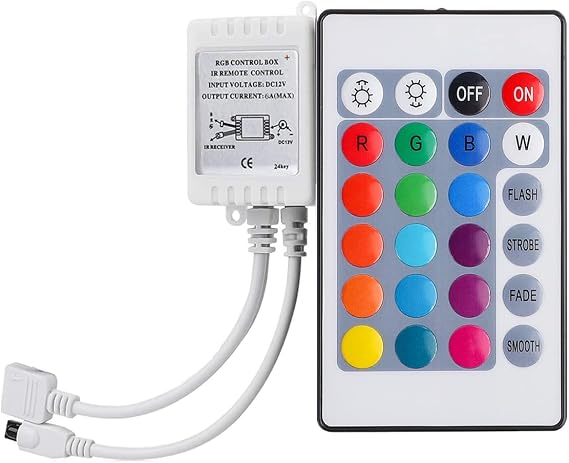 SUPERNIGHT DC 12V 24-Key LED Strip IR Remote Controller with Controller Box | for 3528 5050 SMD RGB LED Strip Lights