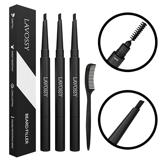Beard Pencil - Light Brown Pack of 3 - Long Lasting and Easy to Use Pen with Blending Brush for Sleek, Natural, Water/Sweat Proof Results