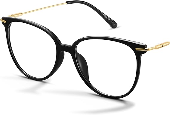 Gaoye Round Blue Light Blocking Glasses | UV400 Protection, Round TR90 Frames, Metal Arms, Matching Soft Case, Black
