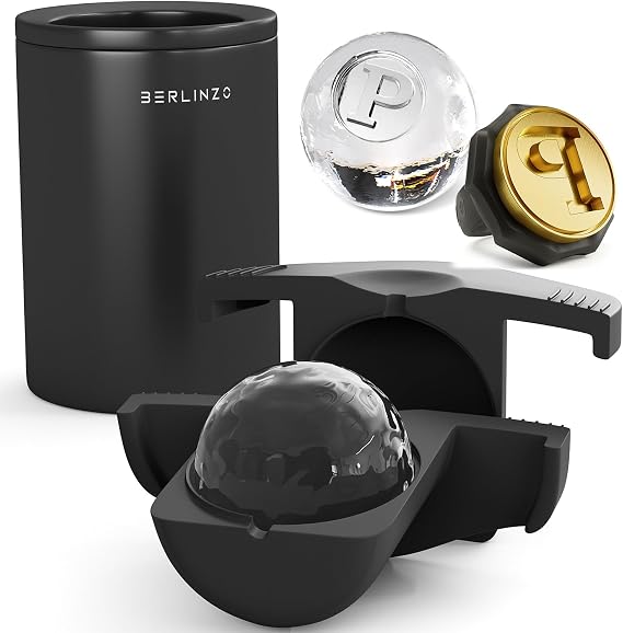 Berlinzo Premium Ice Ball Maker Mold with Stamp Ring Letter P - 1 Crystal Sphere Easy Release Mold Storage Bag Included, Clear (Non-Electric)