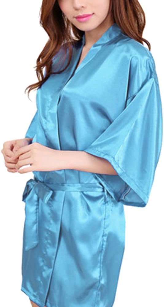 Gifts Are Blue Womens Short Kimono Solid Satin Lounge Robe