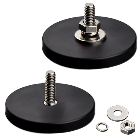 MUTUACTOR Neodymium Rubber Coated Magnets, 2.59 60lbs Anti-Slip Rubber Earth Magnet with M8 Male Threaded,2pcs Heavy Duty Mounting Magnet for Off-Road LED Lighting and Signal Transmission Brackets