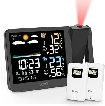 uzoli Projection Alarm Clock Weather Station with Wireless Remote Sensor *2