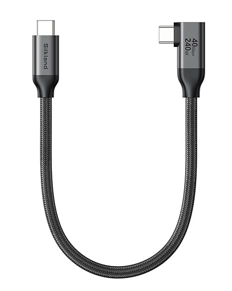 Silkland Right Angle USB 4 Cable 40Gbps for Thunderbolt 4/3, 240W, 1FT | 8K@60Hz, Data Transfer, for MacBook Pro/Air, iPhone 17/16, iPad, Mac mini, SSD, Dock, Hubs