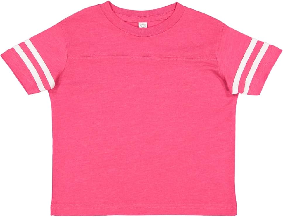 RABBIT SKINS Toddler Fine Jersey Short Sleeve Football Tee, Vintage Hot Pink/Blended White, 2T