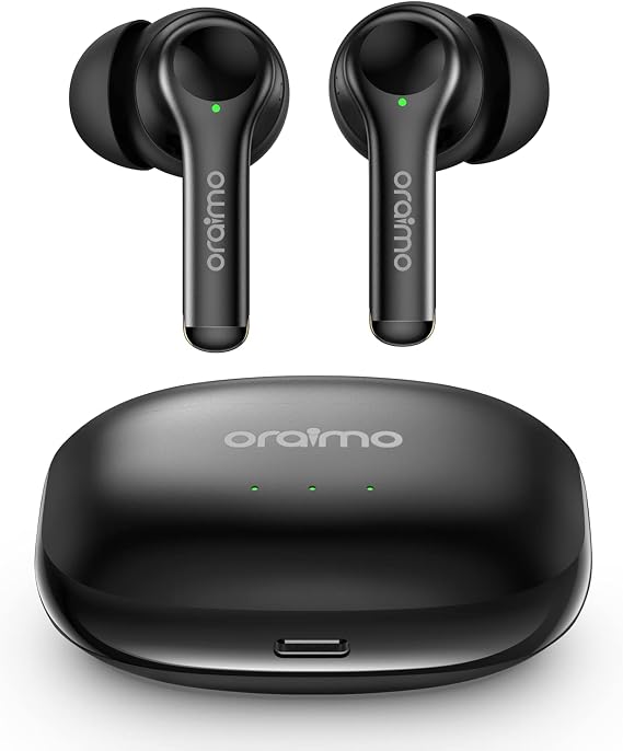 Oraimo True Wireless Earbuds Bluetooth 5.2 with 4 Microphones Call Noise Cancelling, Bluetooth Headphones in-Ear withTwo Different Fits, Earbuds with Stereo Bass, 36H Playtime, Waterproof for Sport