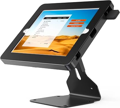 Tablet POS Stand Compatible with iPad 10.2 Gen 7 8 9th, Heavy Metal Flip Lockable Rotate Swivel Tablet Stand for Desk
