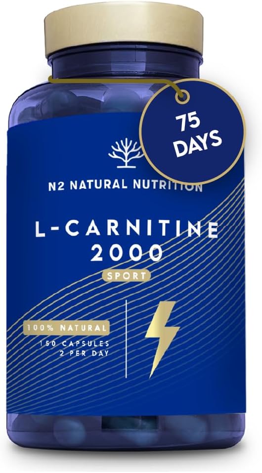 Natural L CARNITINE 2000mg 150 Capsules 2 Capsules per Day) High Concentration Improves Sports Performance. Weight Loss, Energy Resistance. CE Manufactured. N2 Natural Nutrition