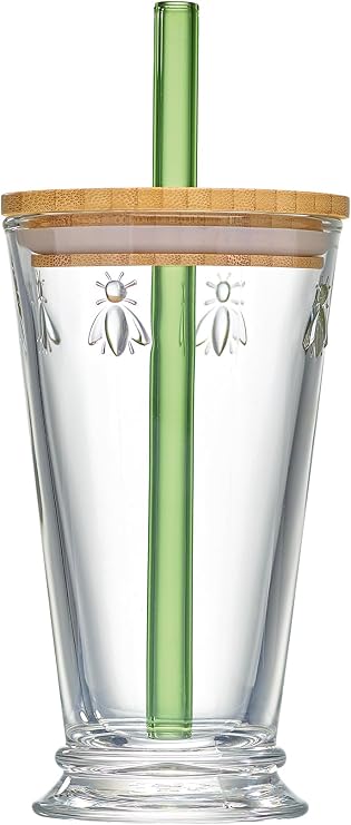 La Rochere Bee Bubble Tea Glass w/Bamboo Lid & Straw