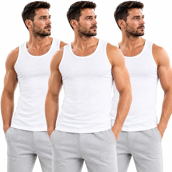 3 Pack Men's Vests 100% Cotton Sleeveless Tank Tops - Breathable Gym Undershirt, Plain Summer Workout Top, S to 4XL